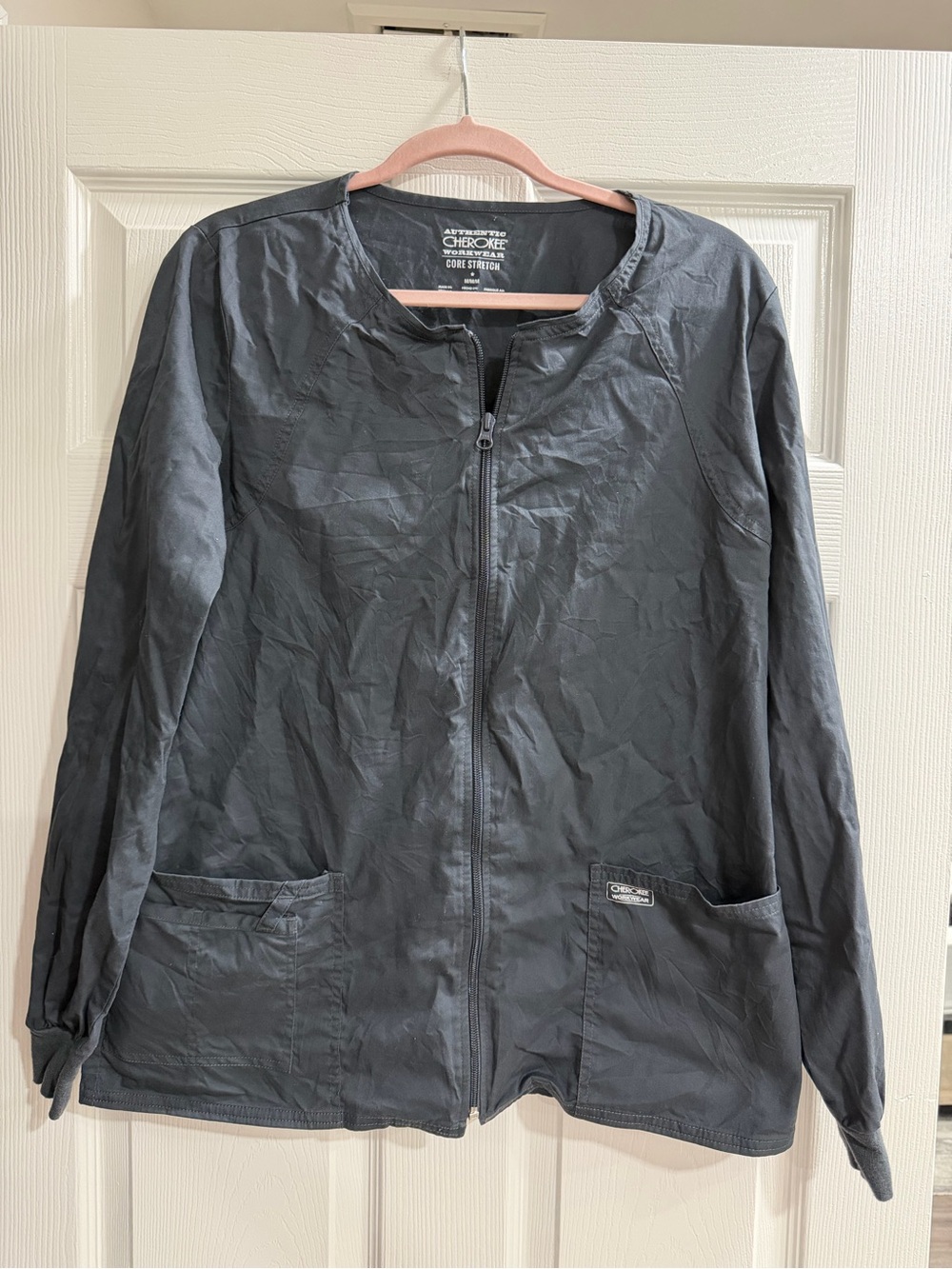 Cherokee Dark Gray Zip-Front Medical Scrub Jacket